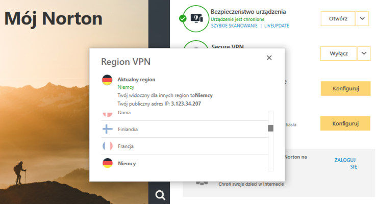 Wybór regionu VPN Norton.png