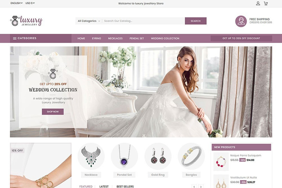 Șablon magazin de bijuterii de nuntă – temă Luxury Jewellery cu reduceri și produse
