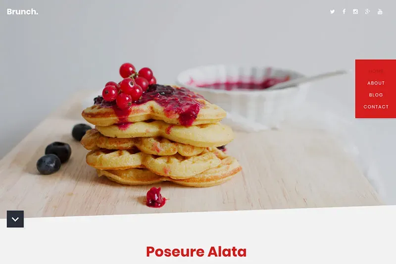 Ukážka šablóny pre blog o varení s receptami na palacinky a domáci džem