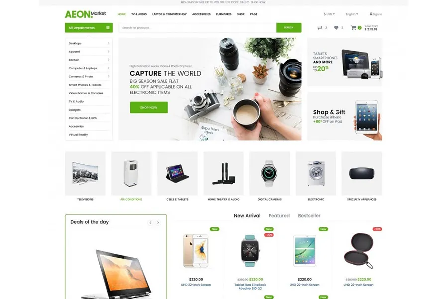 Príklad dizajnu online marketplace s elektronikou v PrestaShope